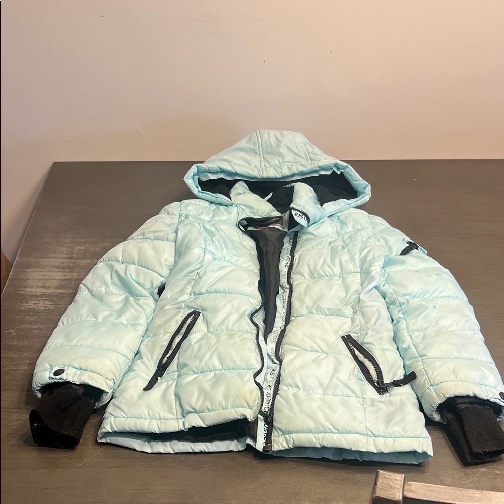 Justice Light Blue Hooded Puffer Jacket